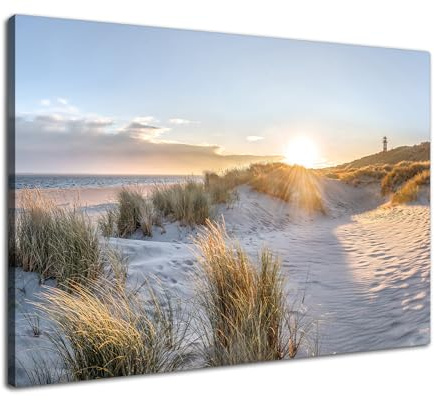 Via Artis Leinwandbild - 120x80 cm XXL Format - Premium Wandbilder für Wohnzimmer & Schlafzimmer - Strand Meer Maritim Küste - Düne im Morgenlicht