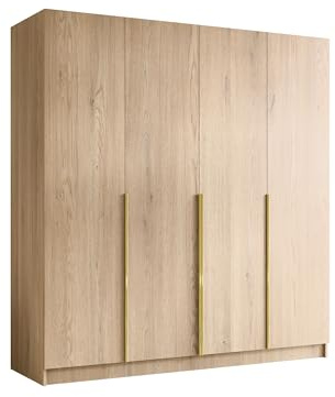 Mirjan24 Kleiderschrank mit Einlegeböden und Kleiderstange Salkor I, Vielseitiger Drehtürenschrank, Elegantes Kleiderschrank 4-türig (Eiche Cremona + Gold)