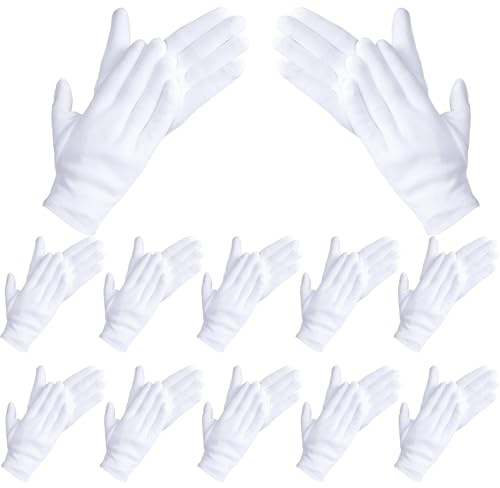 24pcs White Cotton Gloves, 12 Pairs Reusable Work Gloves, Premium Cotton Glove for Eczema, Dry Hands and Moisturising Care, Breathable Hand Gloves for Doctors, Workers, Offices