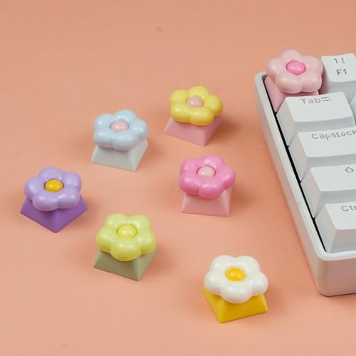 Wonhibo 7 PCS Flower Keycaps for Cherry MX Keyboards - Cute Multicolor OEM Profile ESC Key Replacement, Flora Mechanical Keyboard Decoration for Women