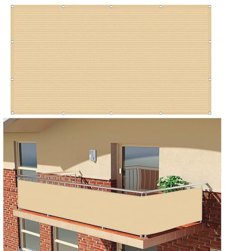Pantalla Privacidad Balcon 85 x 350 cm Protección Solar Transpirable Protección UV Pantalla para Balcón, con Cuerda Protección Privacidad para Balcón Fácil de Instalar, para terraza, Amarillo Arena