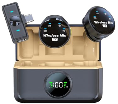 NPTCL Microfono Lavalier wireless per iPhone 16 15 Android, cancellazione del rumore, microfono USB C con custodia di ricarica per registrazione video Vlogging TikTok