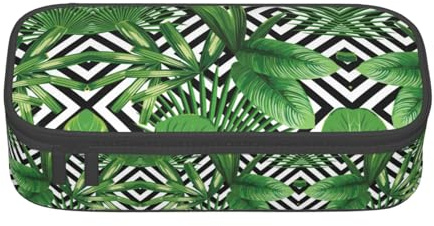 ASFgda Large Capacity Durable Green Leaves of Palm Tree Tropical Plant Printed Pencil Case,Portable Cosmetic Bag,Office Stationery Storage Bag.