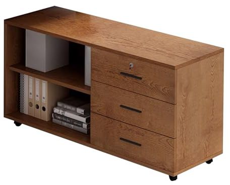 Druckertisch mit Rollen Verstellbare Einlegeböden Aktenschrank Unterteilte Aufbewahrung Rollcontainer mit Schubladen Multifunktional für Studie Büro(Yellow)