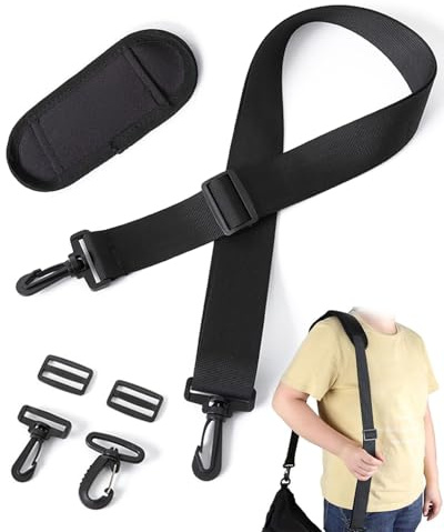 JUKOTA Universeller Schultergurt für Taschen (bis 160 cm) - Langlebiger Haken - Verstellbarer Tragegurt mit Polster für Laptop/Kamera/Reisetaschen - Extrabreit & Langlebig (Schwarz)