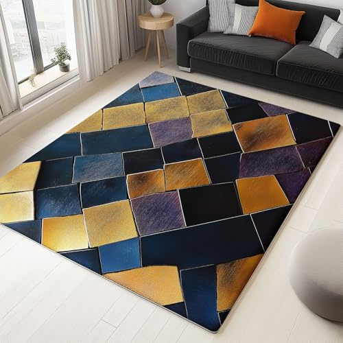 WHUOEUCO Alfombra para Salón 60x120cm Geometría De Las Baldosas Metálicas Alfombras Lavable Moderna Comedor Cocina Habitación, Alfombra Pelo Corto Fácil de Cuidar, Alfombra Grande