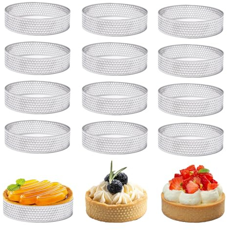Anneaux à Tartes Ronds, 12 Pièces 6 cm Cercle à Pâtisserie Moule en Acier Inoxydable, Cercle à Tarte Perforé, DIY Moule à Gâteau de Cuisson, pour la Confection de Desserts