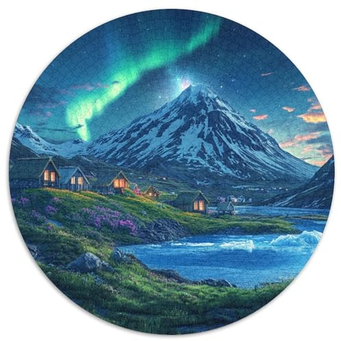 Nordlichter Rund Puzzles 1000 Teile Fur Erwachsene Und Kinder Nordlichter Sky Night Light Sternenhimmel Geschicklichkeitsspiel Geschenk Fordernd Kleinkinder Groß 1000pcs (67.5x67.5cm)