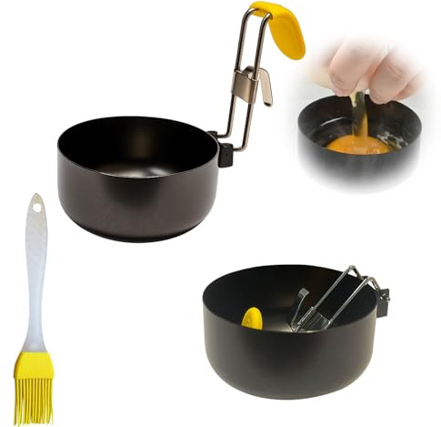 OTTDBEA 2 Pcs Folding Egg Poacher with Brush, Stainless Steel Poached Maker for Boiled Eggs in Kitchen