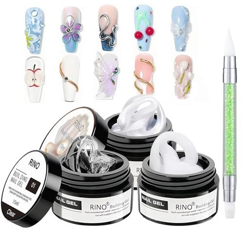 3 PCS 3D Nail Gel, Solid Builder Gel for Nails Kit, Non-stick Solid Sculpture Builder Gels for Nail Extensions, Repair, Nail Art Design