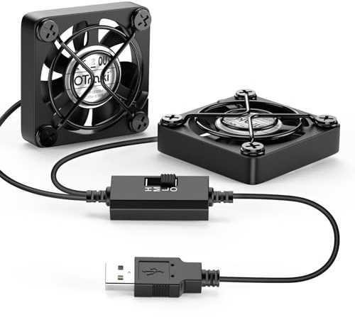 OTraki Minifläkt, USB, 40 x 40 x 10 mm, dubbel mini-USB-PC-fläkt med 3 justerbara hastigheter för dator, laptop router, skåp, TV-box, PS4, projektorer, routrar och andra enheter