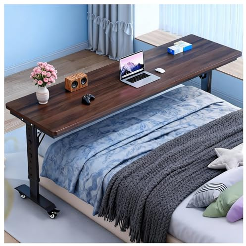 LADECNERHT Höhenverstellbarer Betttisch Mit Rollen, 68–103 cm, Rollbarer Computertisch/Laptopwagen, Betttisch/Laptopständer Für Sofa Oder Bett WoodTone-130x40x68cm