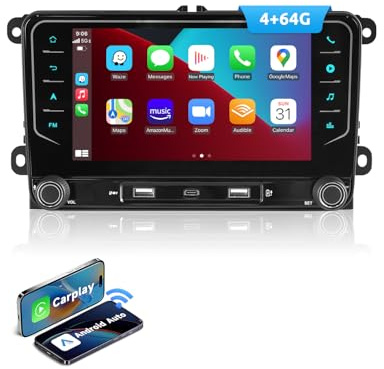 ESSGOO Android 15 4+64G 7 Inch Wireless CarPlay and Android Auto For VW | Golf 5 6 Plus Touran Tiguan EOS Passat Polo Wireless Car Radio Display with Bluetooth, Voice Control, Mirror Link, FM, SWC