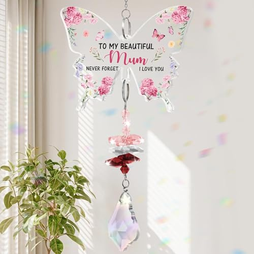 Mum Gifts,Mum Crystal Suncatcher, Butterfly Crystal Acrylic Suncatcher, Sentimental Mummy Gifts for Mothers Day, Birthday, Christmas, Valentine's Day from Daughter Son, Perfect Hanging Ornaments for