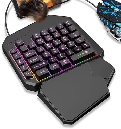 Genérico Teclado ergonómico para Juegos, Teclado portátil para Juegos | programable para 1 Mano para teléfono móvil | de Juego con Controlador móvil, Teclado para teléfonos móviles, Controlador d