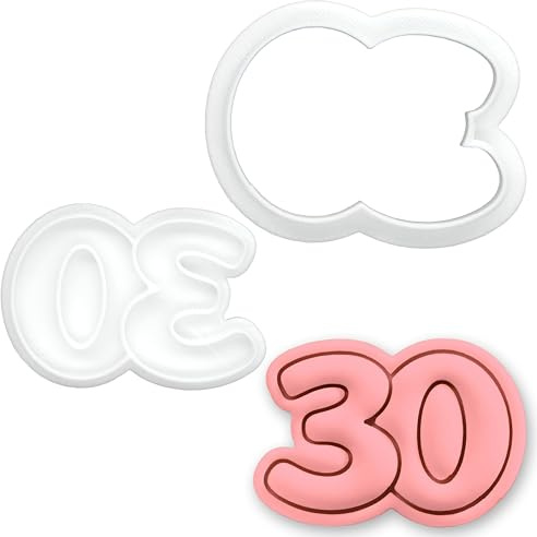 BAKERLOGY Number 30 Mini Cookie Cutter & Stamp Set – Double Digit Milestone Baking Tool for 30th Birthday, Anniversary & Special Celebrations Cupcake Topper & Fondant Decoration