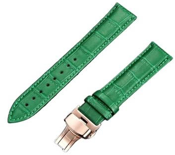 HuanJ 18mm 20mm 22mm 24mm Bambumönsterarmband Fjärilsspänne Business Casual Klockarmband Klocktillbehör Grönt(Green-rose gold,20mm)