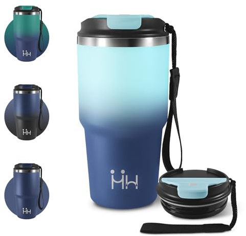 Tazza Termica 600ml, Termico per Caffè Riutilizzabile da Portare con Coperchio, Termo in Acciaio Inossidabile con Doppia Pared Aislante, per Auto, Campeggio, Bevande Calde, Latte e Tè, Palestra