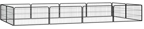 Ordellia 12 TLG Hundelaufstall Schwarz aus pulverbeschichtetem Stahl, 400 x 200 x 50 cm, Hundezwinger Hundeauslauf Freilaufgehege Welpenauslauf Gitter Gehege für Outdoor und Indoor