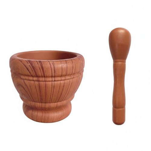 LRXFPIYF Mortero de Recipiente de Especias Utensilio para Prensar Cuenco de Cocina Manual de Material PP Apto para Uso en Cocina, Clásico Textura De Madera - Taza Pequeña