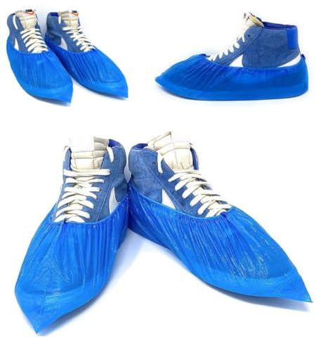 Copriscarpe Monouso Resistenti 200 pz (3,2 g.), Calzari Usa e Getta in CPE - DPI Dispositivi di Protezione Individuale - Pulizia per la Casa - Giardinaggio - Colore BLU.