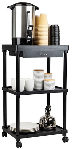 Mind Reader Bar Cart, Rolling, Utility Cart, 3-Tier, Coffee Cart, Bathroom, Kitchen, Plastic, 20L x 15W x 34.5H, Black