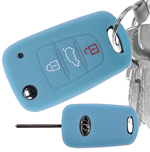 Soft Case Schutz Hülle Auto Schlüssel kompatibel mit Hyundai i30 ix20 ix35 KIA Soul Sportage Klappschlüssel/Farbe: Fluoreszierend Blau (leuchtet im Dunkeln!)