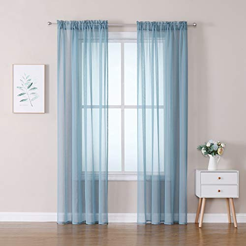 MIULEE Voile Gardine Stangendurchzug 2er Set B140 H225 Staubiges Blau | Luftige Voile mit praktischem Stangendurchzug, leicht durchscheinend, dekorativ für Wohnzimmer, Schlafzimmer und Babyzimmer