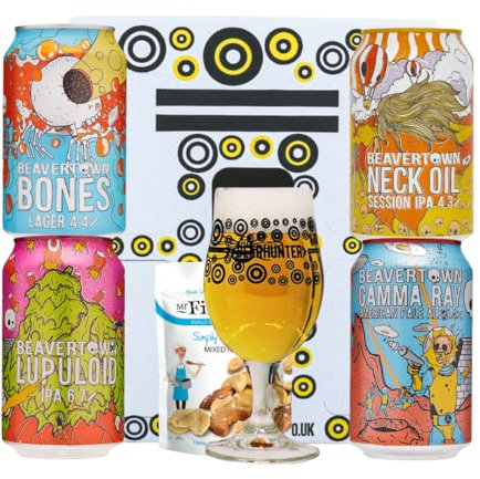 Beavertown British Breweries Craft Beer Gift Set (4 Cans) with Glass (Neck Oil, Gamma Ray, Bones & Lupuloid IPA) - Gifts for Men, Beer Gift Set, Fathers Day