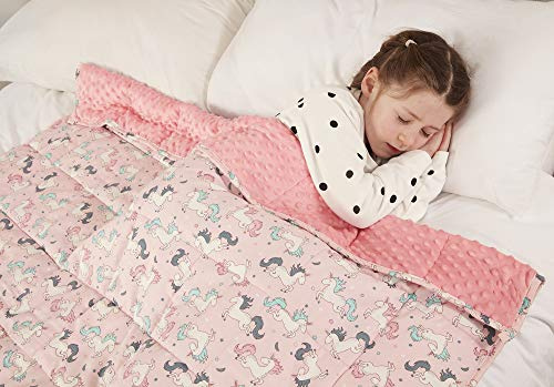 viceroy bedding Weighted Blanket for Autism Anxiety - 100% Cotton with Sensory Soft Dot Reverse Side - Heavy Weight Blanket for Sleep Therapy (Unicorn Pink, 100cm x 155cm, 3.2kg)