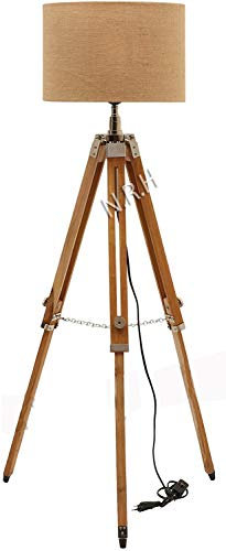 Lámpara de pie con trípode náutico de madera con pantalla para decoración del hogar