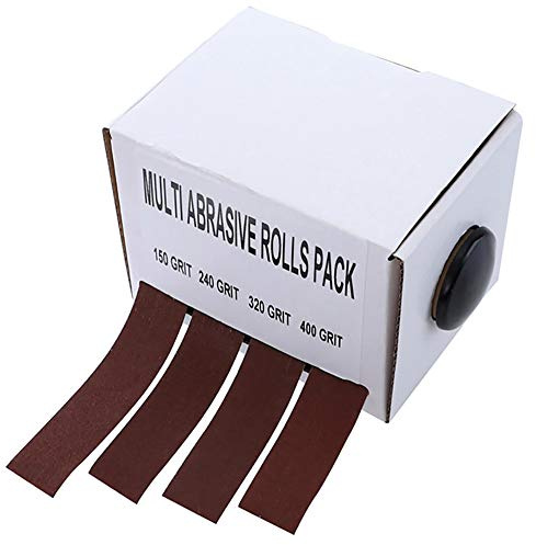 4 rollos de tela de esmeril, rollo de papel de lija 150, 240, 320, 400, grano 400, paquete de rollos multiabrasivos, caja de lija de papel de lija extraíble suave para molienda de metal, vidrio,