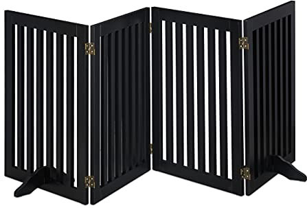 Relaxdays Absperrgitter, H x B: 70 x 205 cm, 4 Panel, faltbar, mit Füßen, verstellbares Hunde Schutzgitter, MDF, schwarz