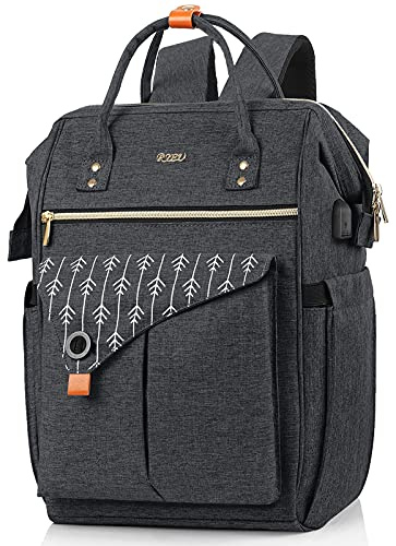 RJEU Ryggsäck för kvinnor, snygg och genomtänkt med laptopfack och anti-stöld-funktion, vattentät, perfekt present, Hy58-svart