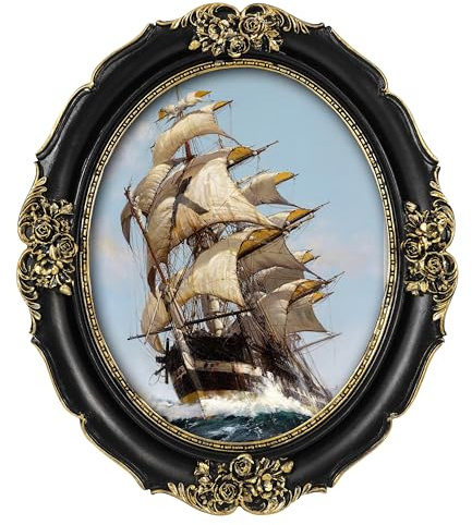 Simon's Shop Oval Picture Frame 8x10 Antique Photo Frames 20x25 cm in Black with Gold Trim