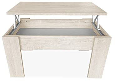 mattfy - Mesa de Centro para el Café/Té, Elevable, Mesita de Salón o Comedor, Color Cambria, Medidas: 90 cm (Ancho) x 50 cm (Fondo) x 46/57 cm (Alto)