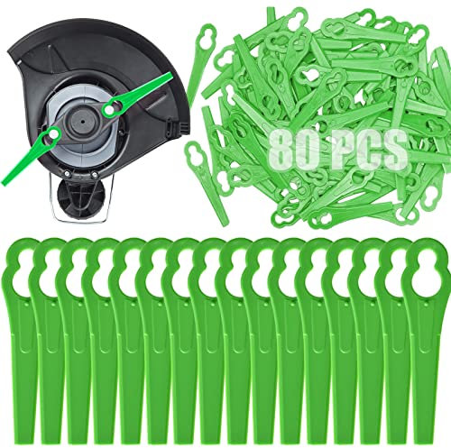 Beamely 80 Pcs Grass Trimmer Replacement Blades, 83 mm Plastic Garden Mower Blades Cordless Lawn Mower Cutting Blades Lawn Strimmer Accessories Tool for Swift Ryobi VonHaus Grass Strimmer-Green