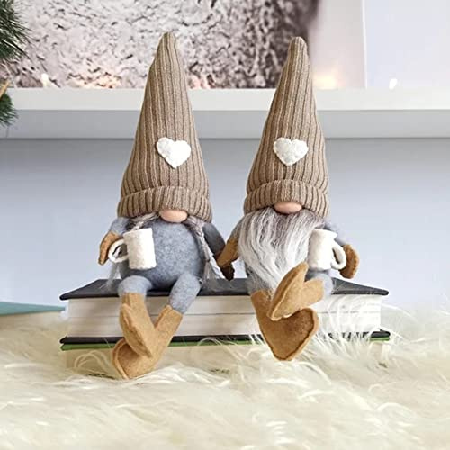 2 Stück Kaffeezwerge Plüsch-Bar-Dekoration, handgefertigt, schwedische Tomte-Zwerge, Geschenke, Bauernhaus, skandinavische Figur, Gnome für Zuhause, Küche, Kaffeestation, Tisch Dekoration (Braun)