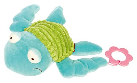 SIGIKID 42963 Aktiv-Greifling Schildkröte, PlayQ Lernspielzeug, mit Beißring Knisterfolie Glöckchen: greifen, spielen, lernen, für Babys ab 3 Monaten, Schildkröte/Blau 16 x 10 cm