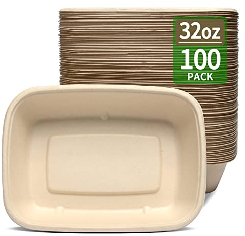 bloomoon 100 Pack 32 oz Large Paper Bowls, Chipo-tle Style Disposable Bowls for Nacho Burrito Taco Salads, Seafood Boil Crawfish Serving Bowls,100 BOWLS ONLY