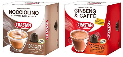 Crastan Capsule Compatibili Dolce Gusto - Nocciolino da zuccherare - 1 confezione da 10 capsule & Capsule Compatibili Dolce Gusto - Ginseng & Caffè Da Zuccherare - 1 confezione da 10 capsule