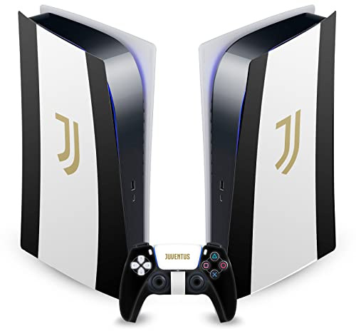 Head Case Designs Offizielle Juventus Football Club Black Stripes Kunst Vinyl Frontplatte Haut Gaming Aufkleber kompatibel mit Sony PlayStation 5 PS5 Digital Edition Console and DualSense Controller