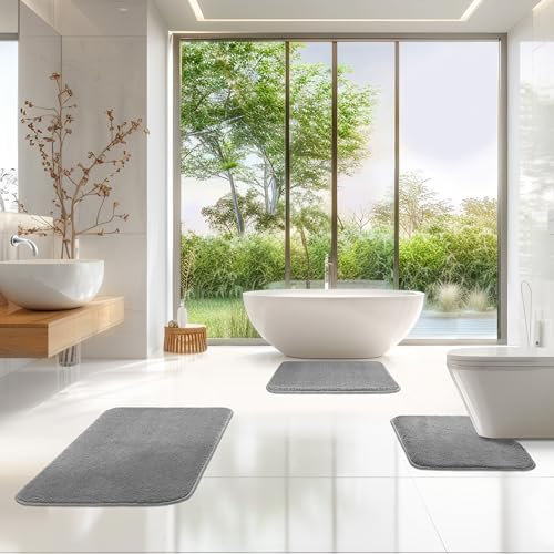TA&MA Badezimmerteppich Set | Badteppich rutschfest waschbar - Badvorleger für das Badezimmer - Badematten & Badteppiche schnell trocknend