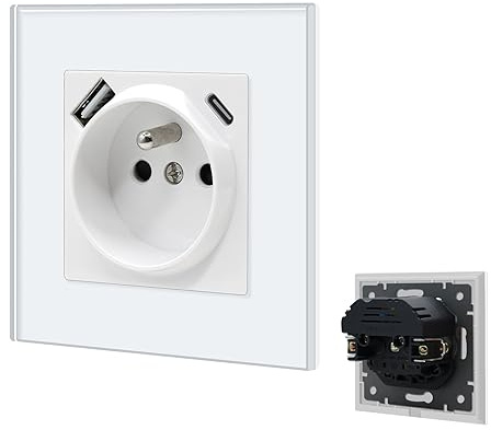 BSEED Prise Murale USB C,Prises Electriques Standard avec des griffes,Multiprise Murale avec USB Max 2.1A,16A Prise de Courant Alternatif,Convient Ipad,Smartphone(1 Prise avec USB et Type C,Blanc)