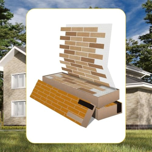 AMK-Fassadenverkleidung - Fassadenpaneele – Hochwertige Paneele für Innen & Außen, Dekorative & witterungsbeständige Fassadenverkleidung, (9,4 m² Set) (Mix-Sand) | Natürliche Steinoptik, Einfache DIY-Montage, Atmungsaktiv, Witterungsbeständig