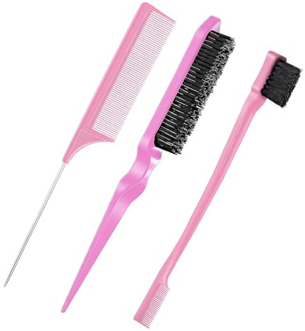 LIDOUK Haarbürsten-Set, Borsten, Haarbürste, Kantenkontrolle, Kamm für Frauen, Babys, Kinder, 3 Stück, Rosa