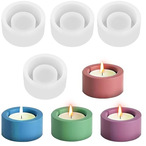 ZITUZY 4 Stück Kerzenhalterformen, Silikonform Teelichthalter, Teelichthalter, Kerzenhalterform, DIY-Zement-Kerzenhalter, für Kerzenhalter, Kunst, Heimdekoration (Kreisform)