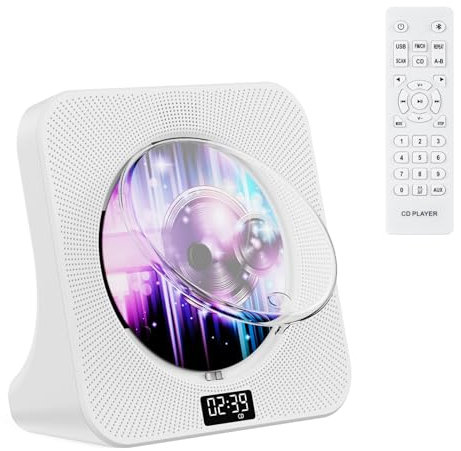 Gueray Lettore CD Desktop Bluetooth Con Altoparlanti Per La Casa - Portatile Con AUX USB Cuffia Jack FM Radio HiFi - Boombox Con Telecomando Display LCD Per Bambini Regalo