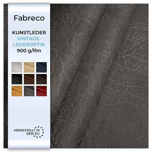 Fabreco - KUNSTLEDER Meterware MAMMUT (1 M x 140 cm) – Lederimitat in Lederoptik - Polsterstoff & Bezugsstoff Meterware für Möbelstoffe - Stoffe für Stühle Beziehen (Grau)