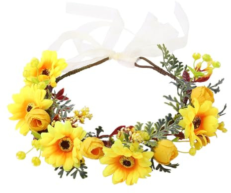 IYOU Boho marguerite Fleur Serre-tête Tournesol Jaune Mariage Couronne Diadème Anniversaire Vacances Parti Festival Photo Prop Guirlande Pièce de Tête pour Femmes et Filles
